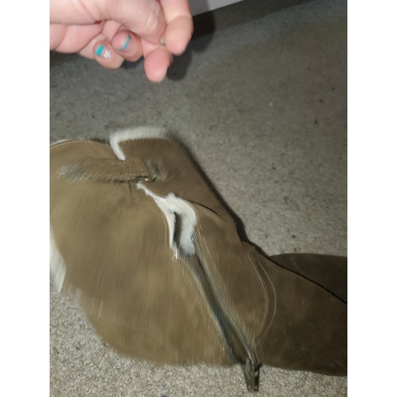 Women's Olive Green Suede Faux Fur Mid Calf Boots US 9M FAIR - Picture 6 of 8